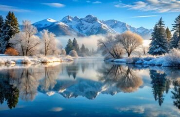 Зимнее-морозное-утро-над-рекой-с-отражением